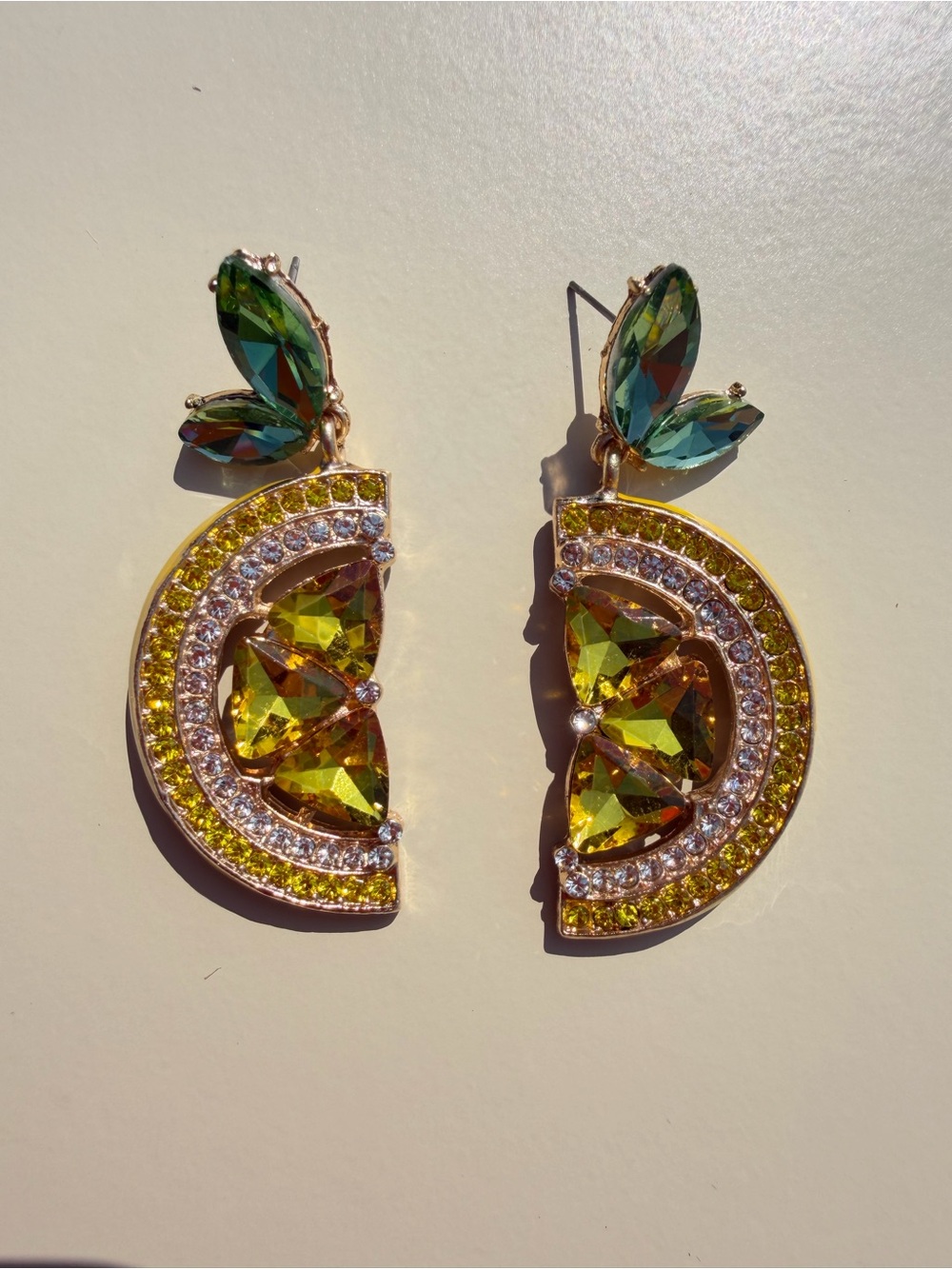 Gold-Tone Green Crystal Drop Earrings - Women Jewelry